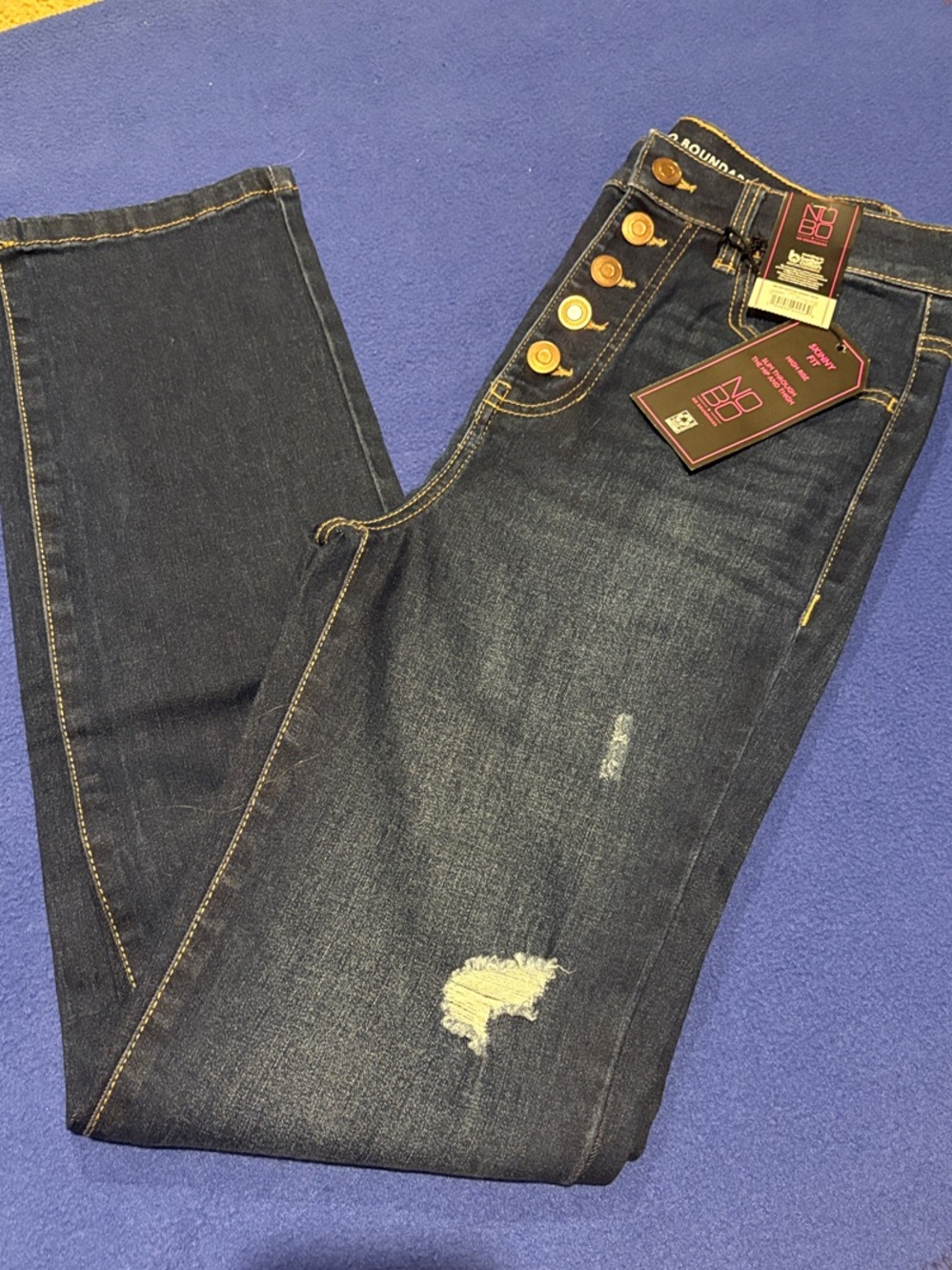 No Boundaries Dark Blue Slim Straight Distressed Jeans